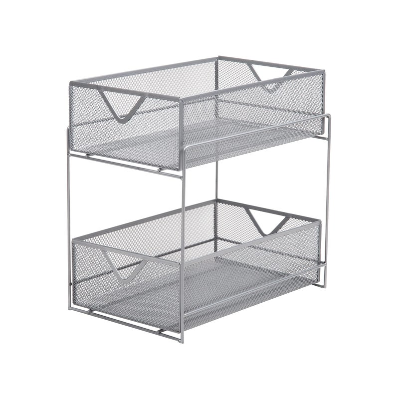 Mind Reader Accessory Organizer, Supply Storage, Makeup, Office, Kitchen, Metal Mesh, 8.25"L x 12.5"W x 12.5"H, Silver - Image 1
